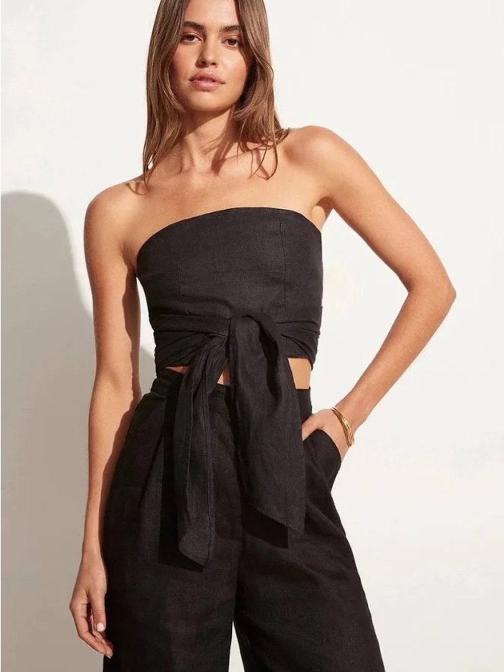 Faithfull the Brand Hulala Cropped Linen Bandeau Top